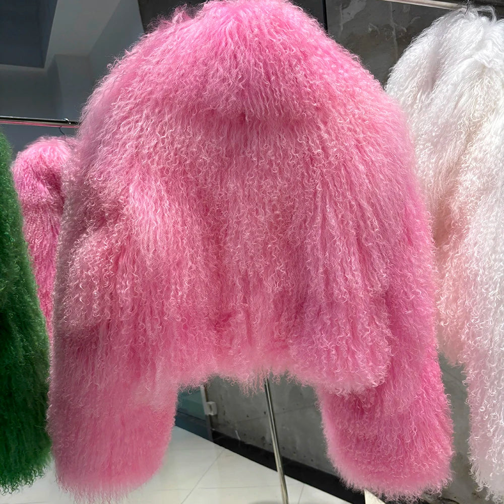 Shaggy Mongolia Sheep Fur Oversized Collar Women's Jacket to 8X Plus Size