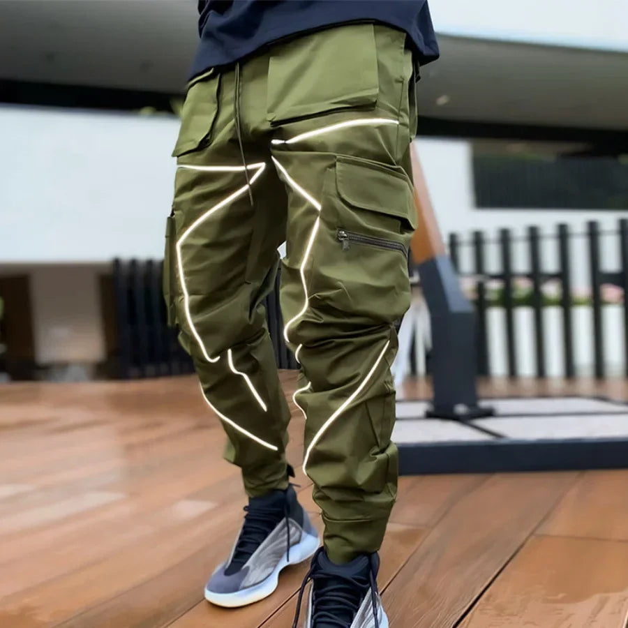 Men‘s Elastic Waist Solid/Colorblock Multi-Pocket Harem Cargo Pants