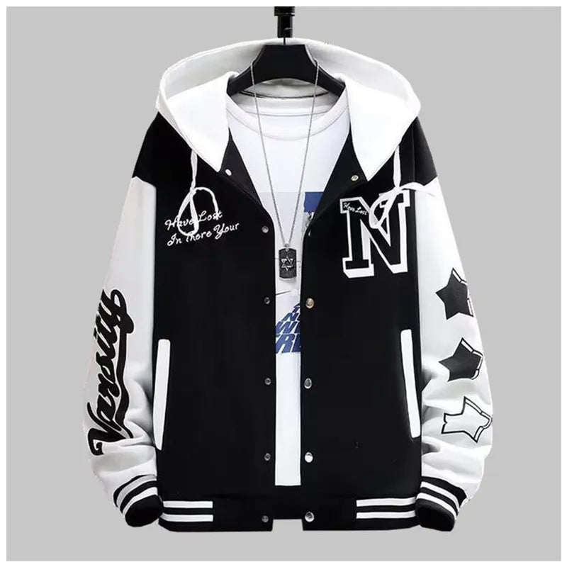 Men's Hip-Hop Hooded Letterman's Slim Fit Baseball Bomber Jacket