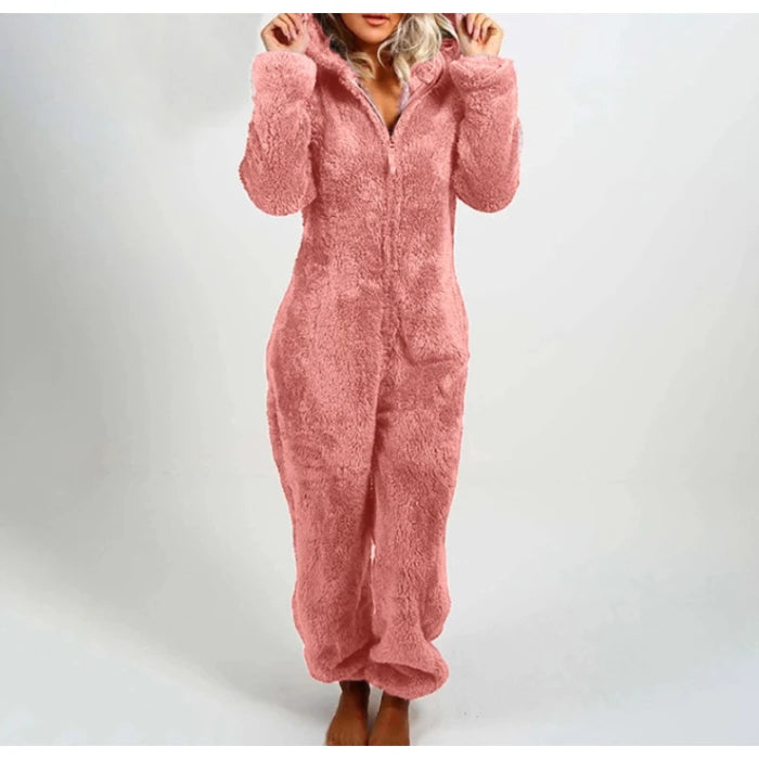 Faux Fur Fleece Women's Onesie Zipper Hoodie Teddy Jumpsuit