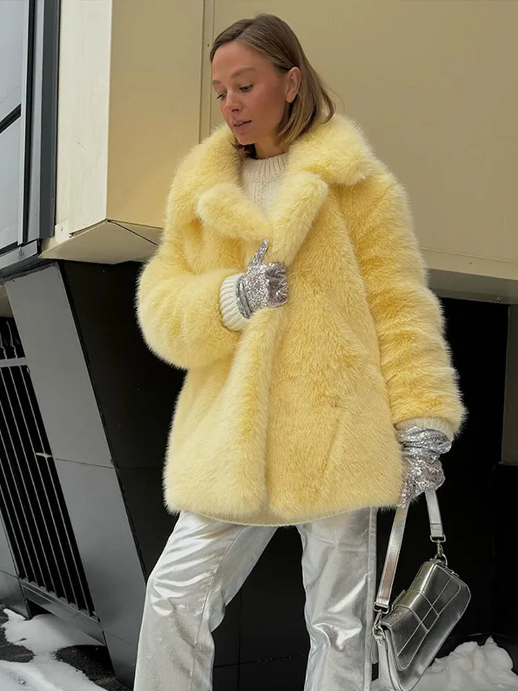 Plush Faux Fur Women's Solid Color Thick Teddy Coat