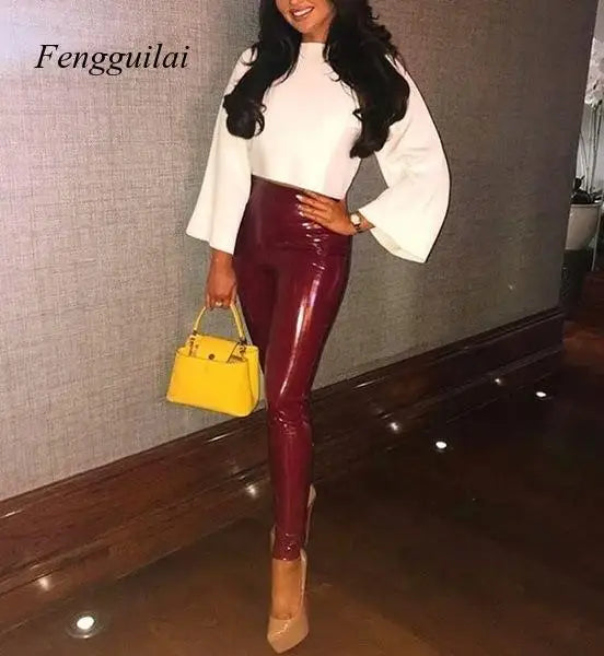 Faux Leather Women’s High Waist Stretch Slim Leggings