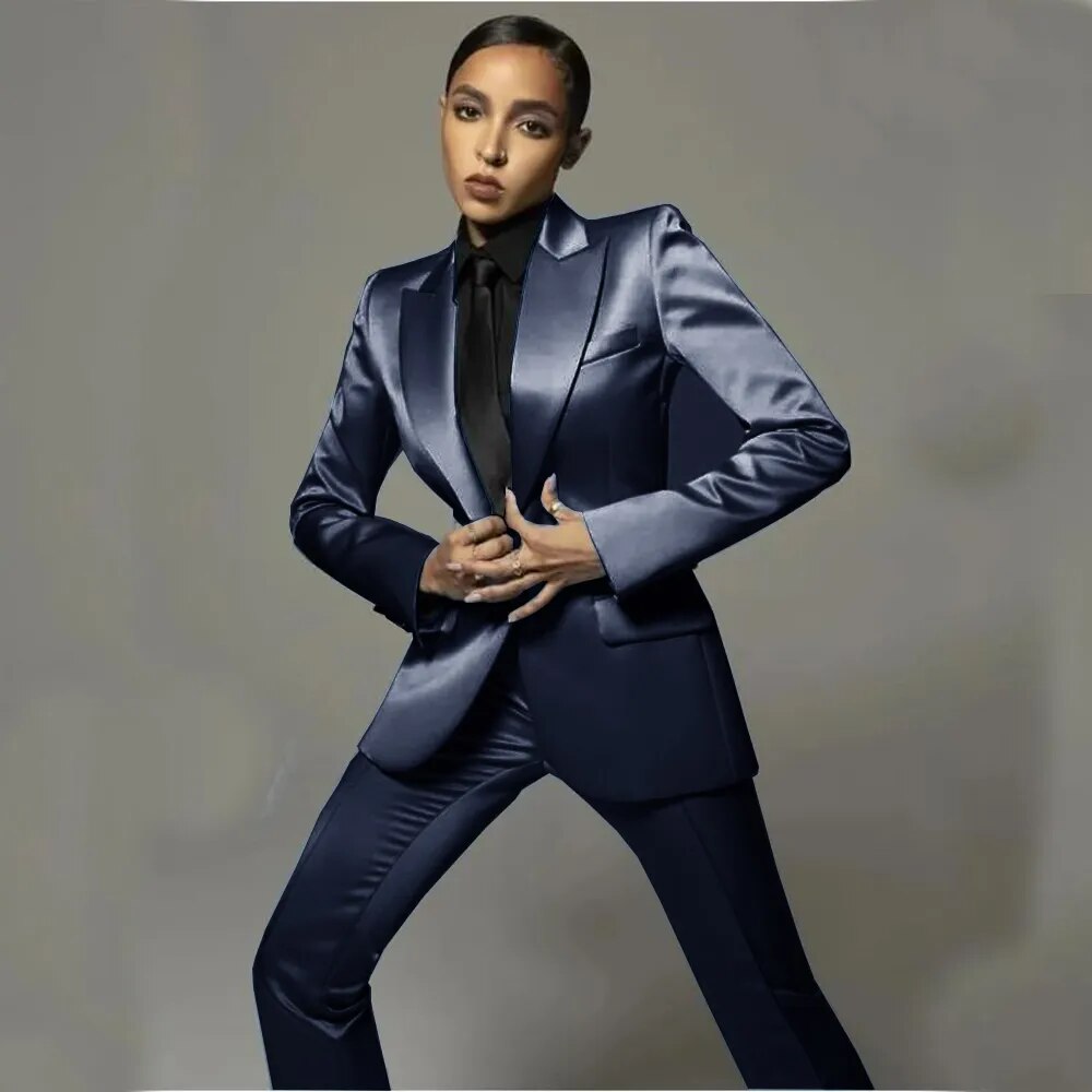 Satin Slim Fit Blazer + Matching Trouser Pants Women's Business Suit