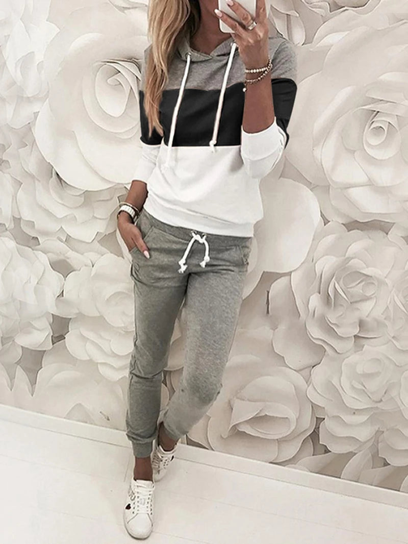 Colorblock Women's Hoodie Sweatshirt  + Matching Pants Tracksuit