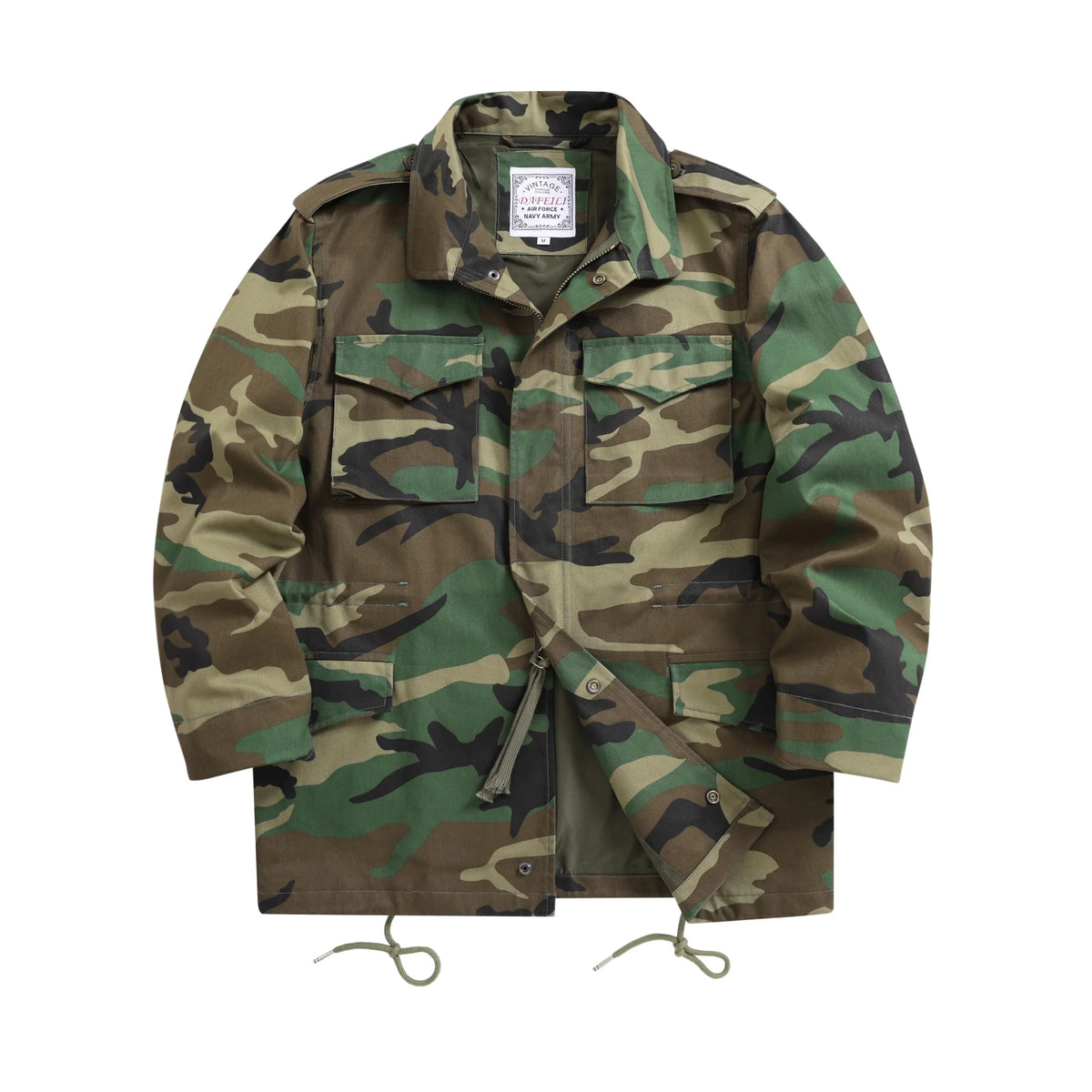Men's Vintage Army Green Amekaji Camo Military Cargo Multi-Pocketed Jacket