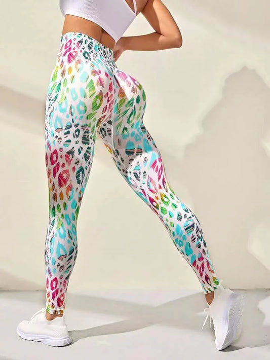 Leopard/Tie-Dye/Floral 3D Printed Spandex Seamless High Waist Fitness Push Up Leggings