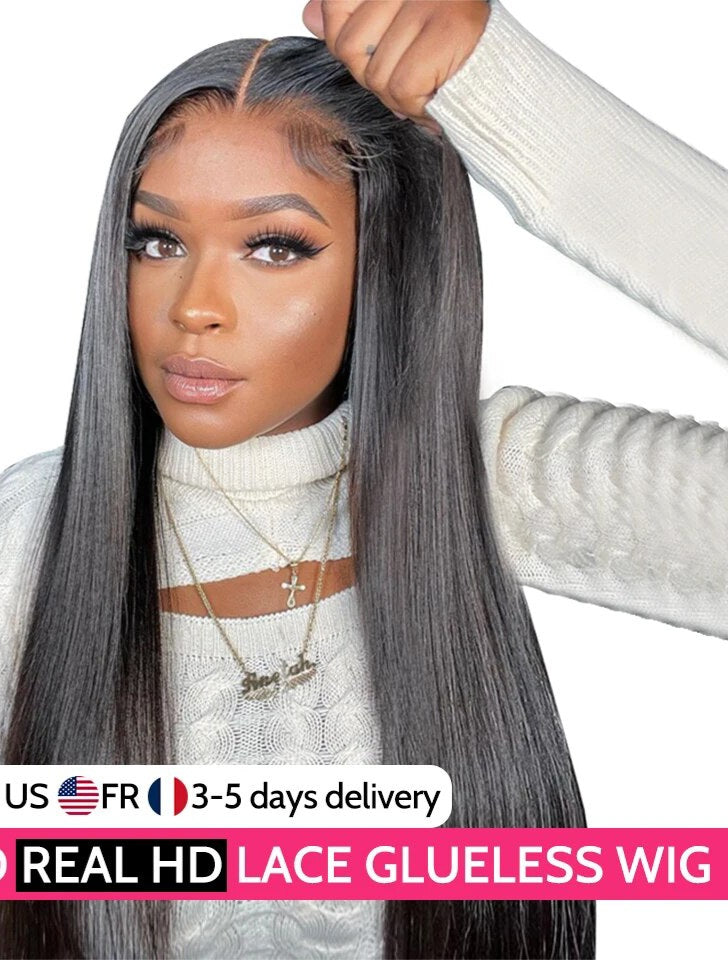 Glueless Malaysian Straight 6x4 HD Lace Closure Human Hair Pre-Plucked Wig