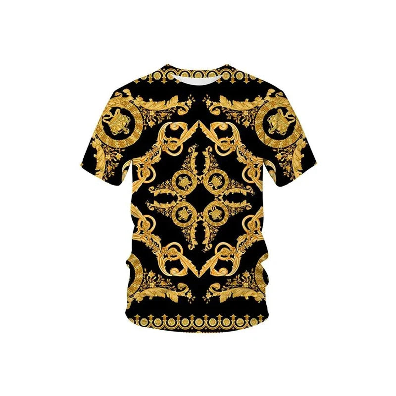 Baroque Roman Ornate Print O-Neck Short Sleeve T-Shirt