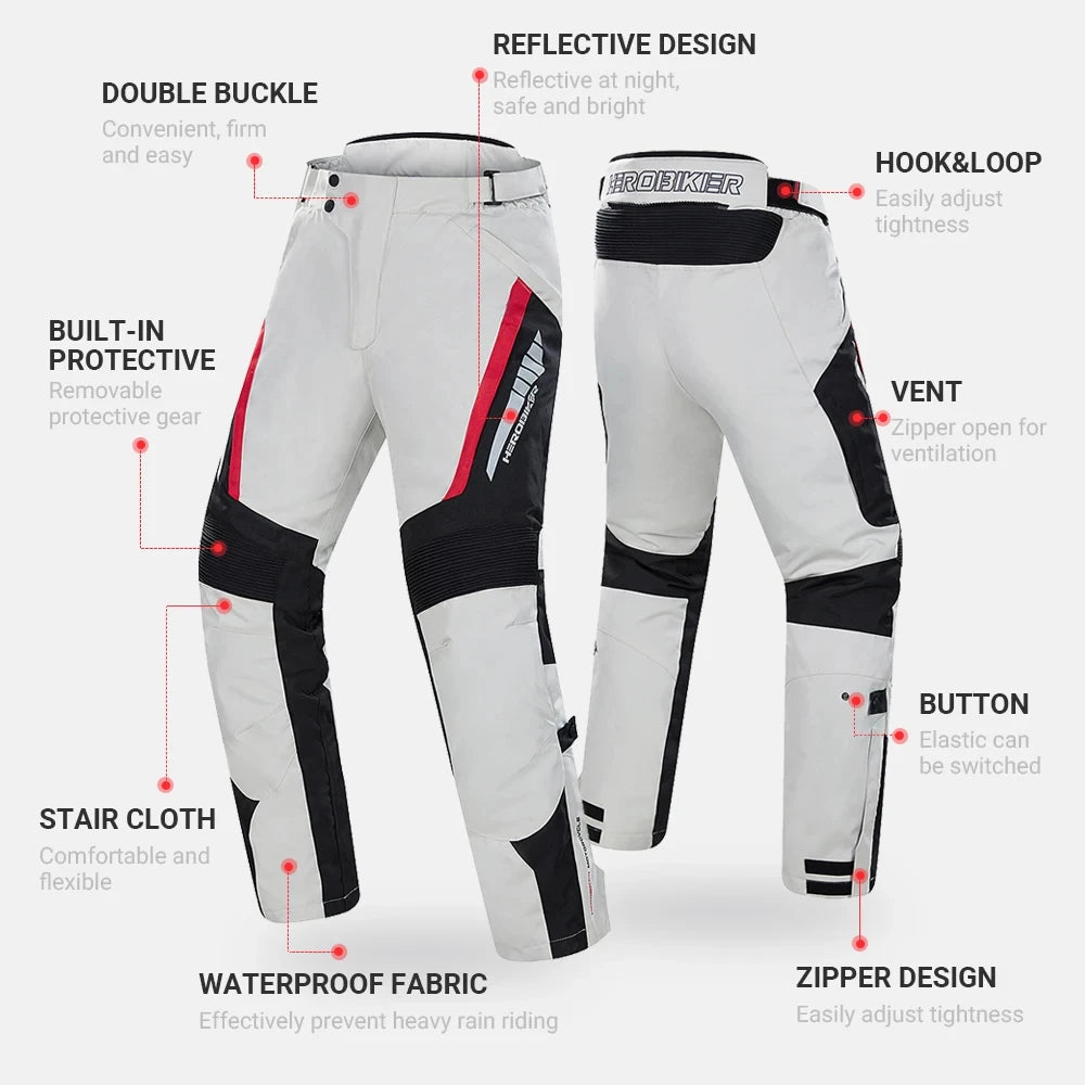 Unisex Reflective Riding Windproof Motorcycle Biker Jacket + Overlay Pants 2-Piece Sets w/ Removable Lining