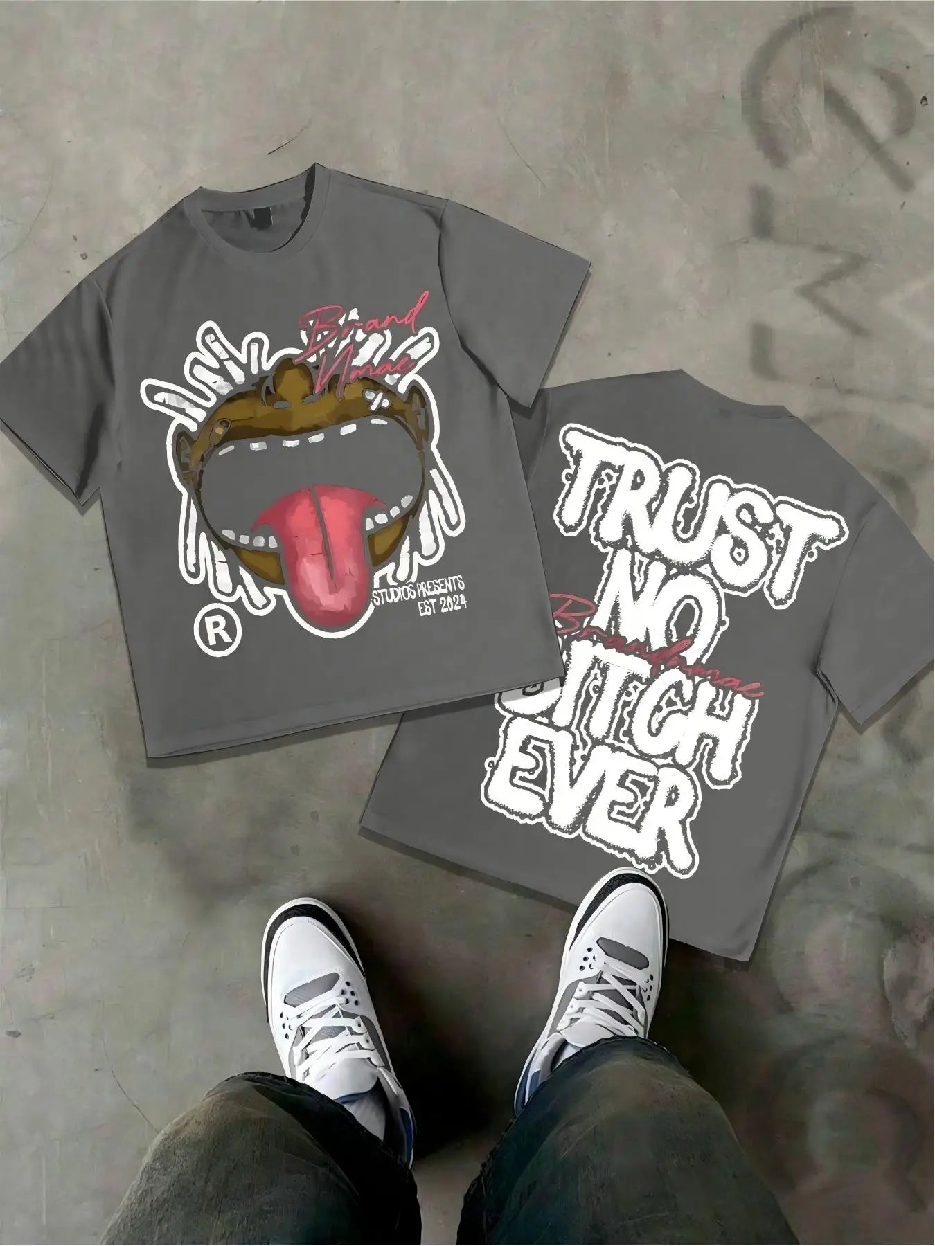Men's 3D Hip-Hop Tongue Print "Trust No Bitch Ever" Short Sleeve Streetwear T-Shirt to 6X Big &:Tall
