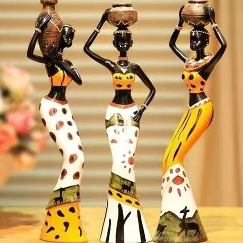 3pcs/Set African Women Resin Statues/Candle Holder