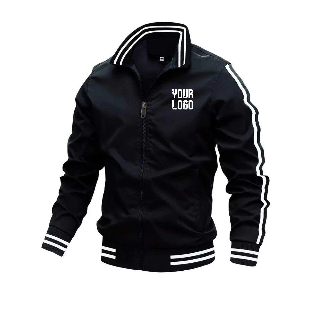 Men's Side Striped Design Customized Personalized Logo Pocketed Zipper Jacket