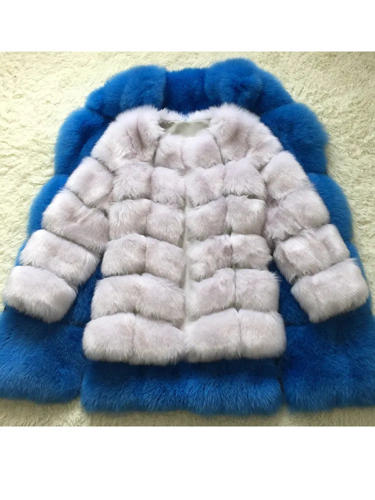 Luxury Ladies Splicing Long Faux Fur Coat