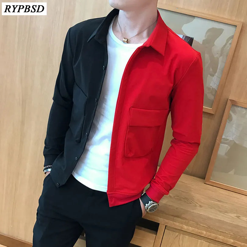 Colorblock Men's Red/Black Patchwork Bomber Jacket