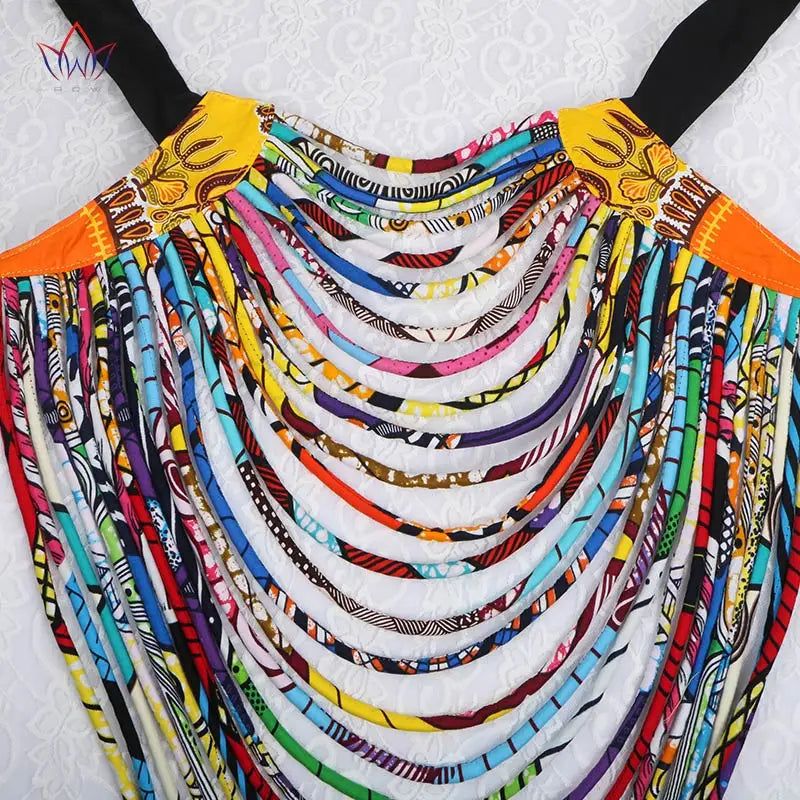 African Vintage Beaded Ankara Rainbow Multi Strand Handmade Body Chain Choker Necklace