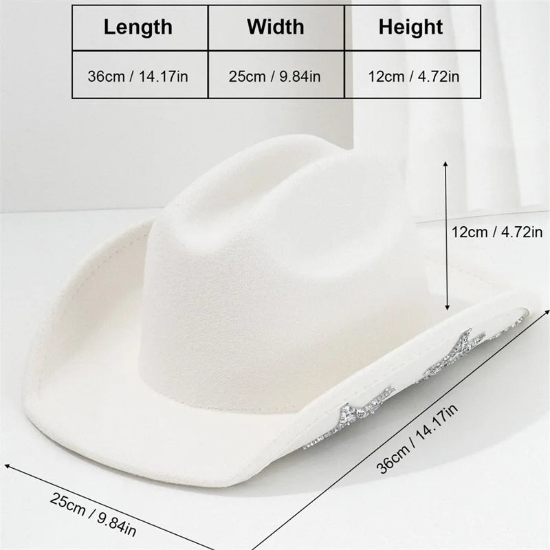 Wide Brim Rhinestone Star Western Fedora Cowgirl Hat