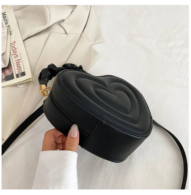 Heart Shape Small Designer Crossbody Solid PU Leather Top Handle Purse