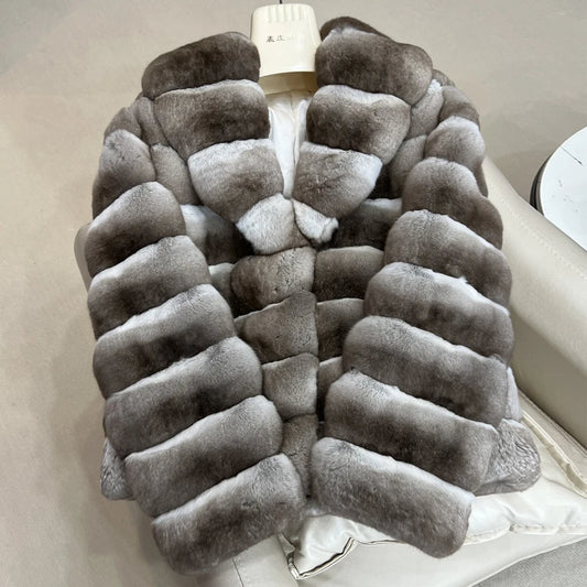 Real Chinchilla Fur Colorblock Gradient Women's Jacket