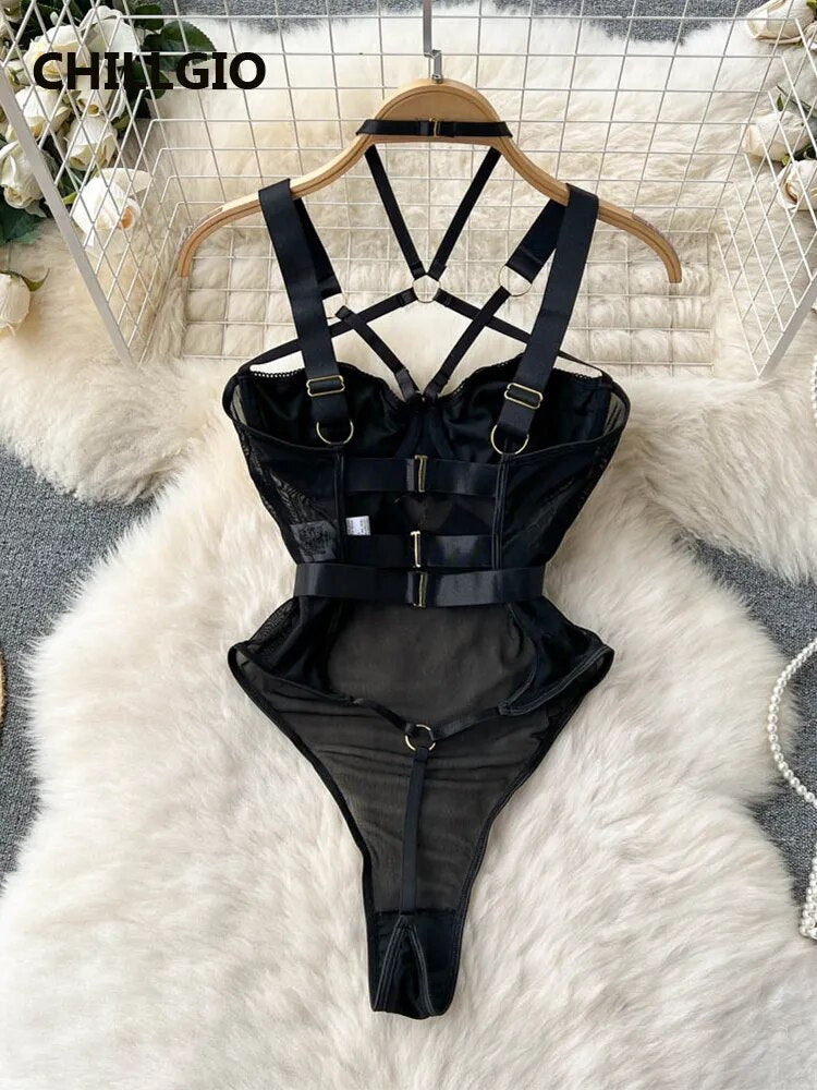 Cross Strap Lingerie Corset Bodysuit