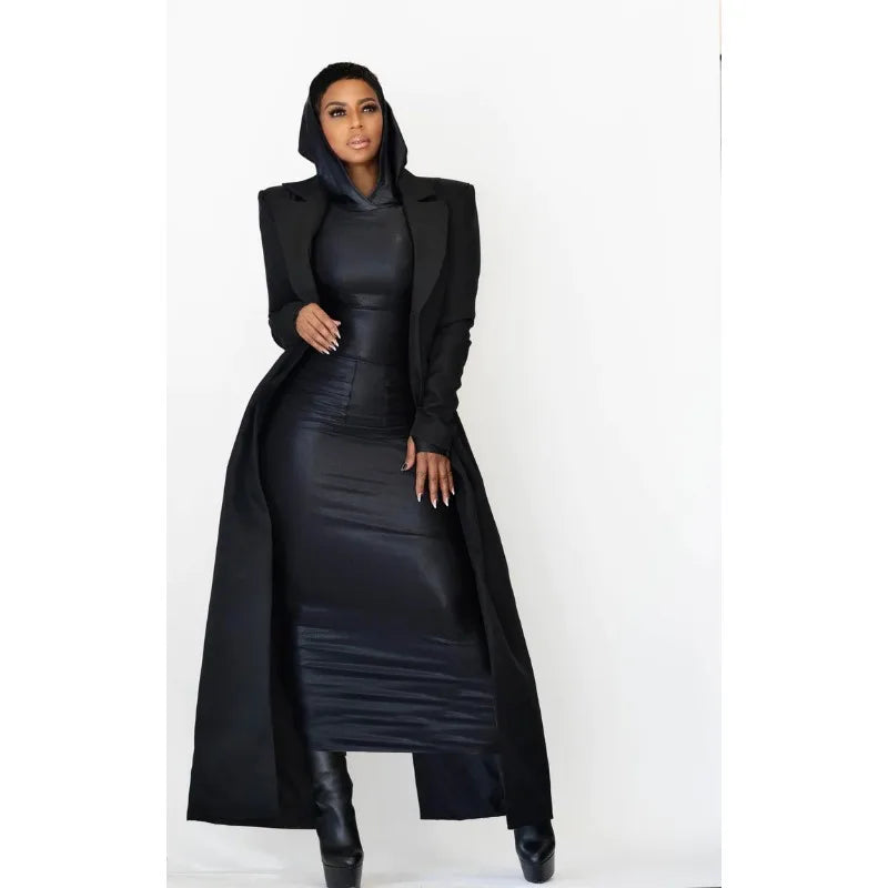 Hooded Camouflage/Solid/Metallic Printed Long Sleeve Bodycon Maxi Dress