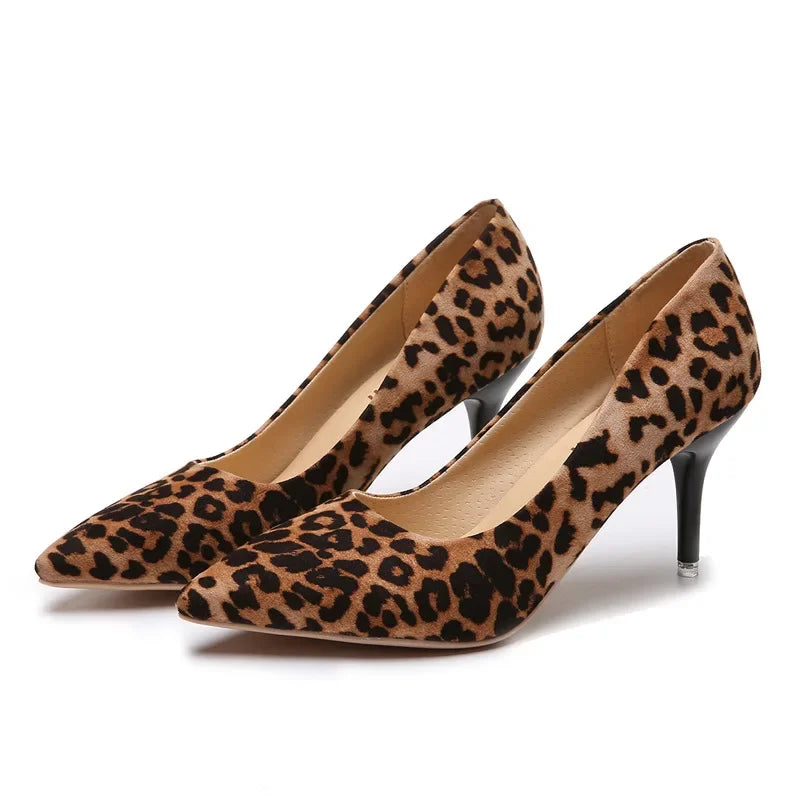 Leopard/Solid PU Leather Closed Toe Women's Pumps