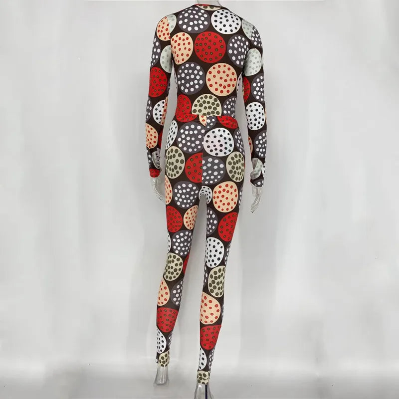 Polka Dot Cookie Print Women's Long Sleeve Top + Hip Leggings 2-Piece Set