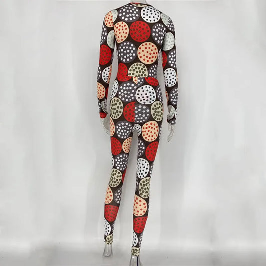 Polka Dot Cookie Print Women's Long Sleeve Top + Skinny Leggings 2-Piece Set