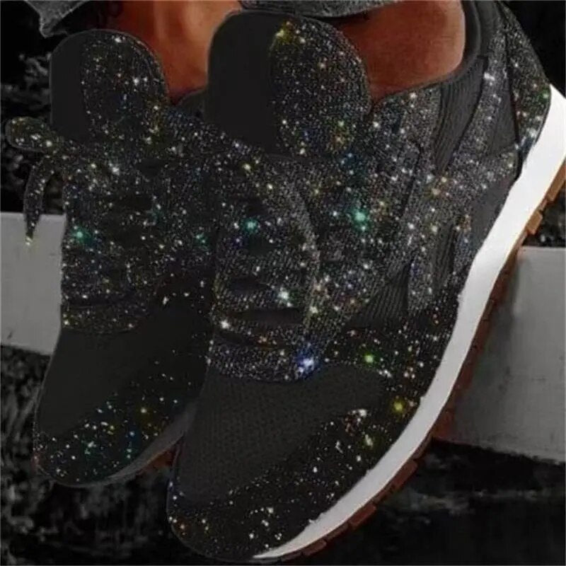 Glitter Mesh Sequin Vulcanized Lace-Up Women's Sneakers