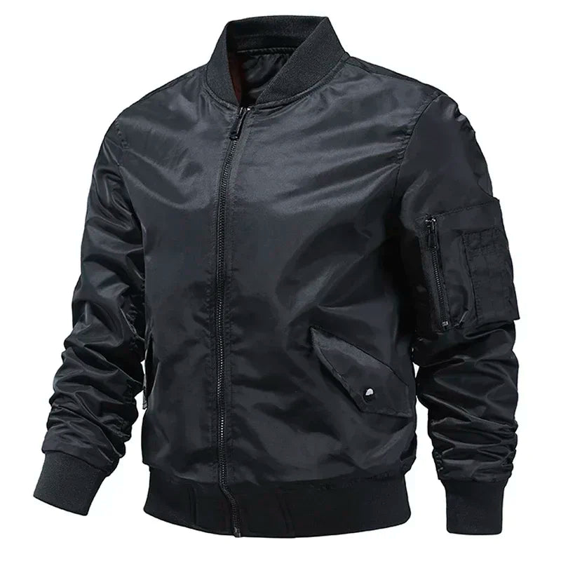 Men's Mandarin Collar Solid Color Cargo Multi-Pocket Zipper Bomber Jacket