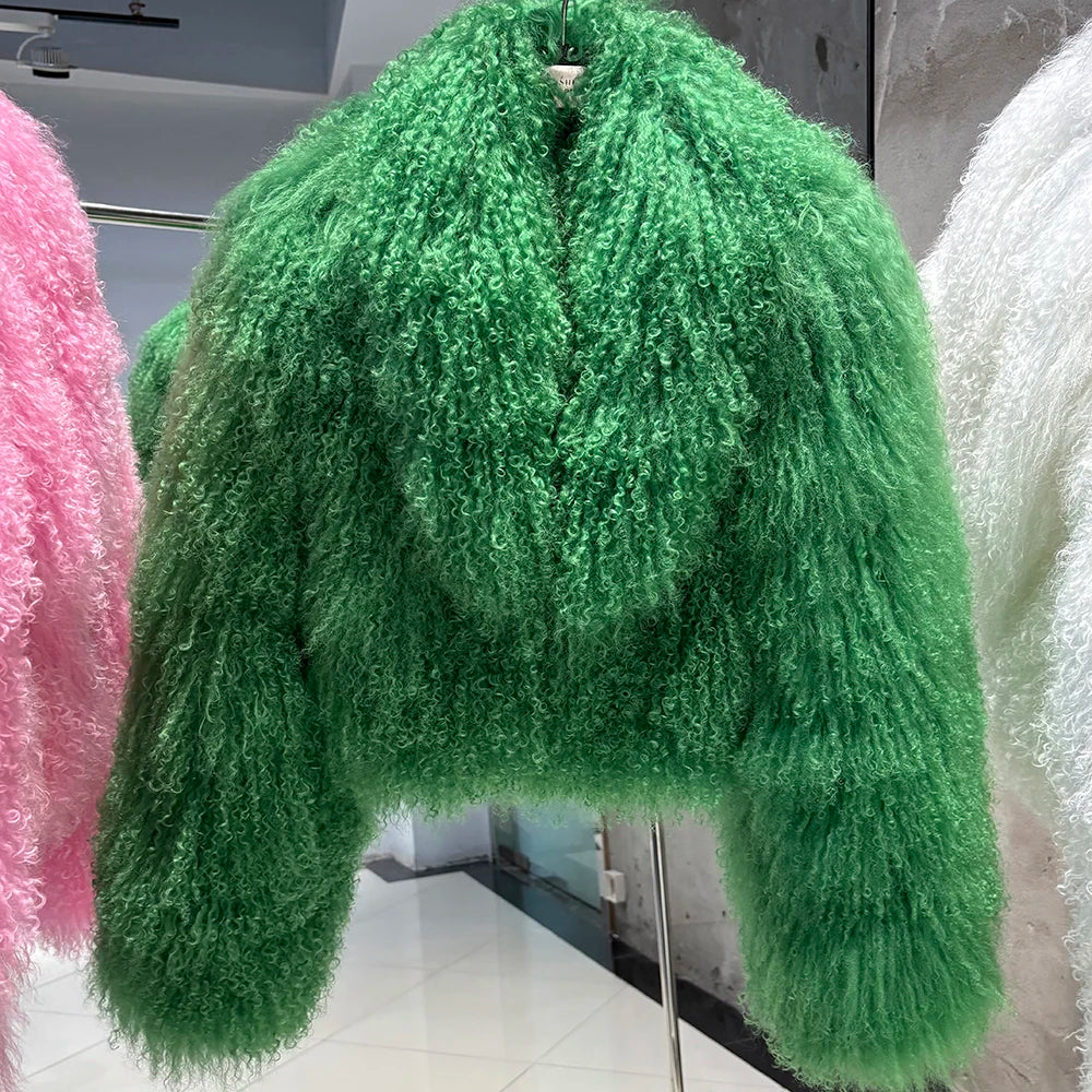 Shaggy Mongolia Sheep Fur Oversized Collar Women's Jacket to 8X Plus Size