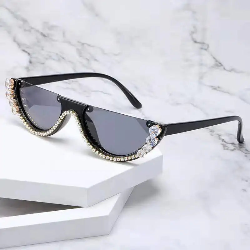 Diamond Rhinestone Cat-Eye Crystal Metal Jewel Frame Women's Sunglasses