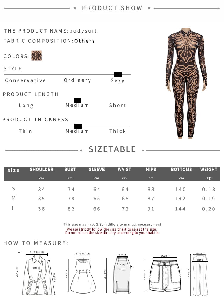 Black Sheer Turtleneck Long Sleeve Transparent Skin Tight Women's Jumpsuit