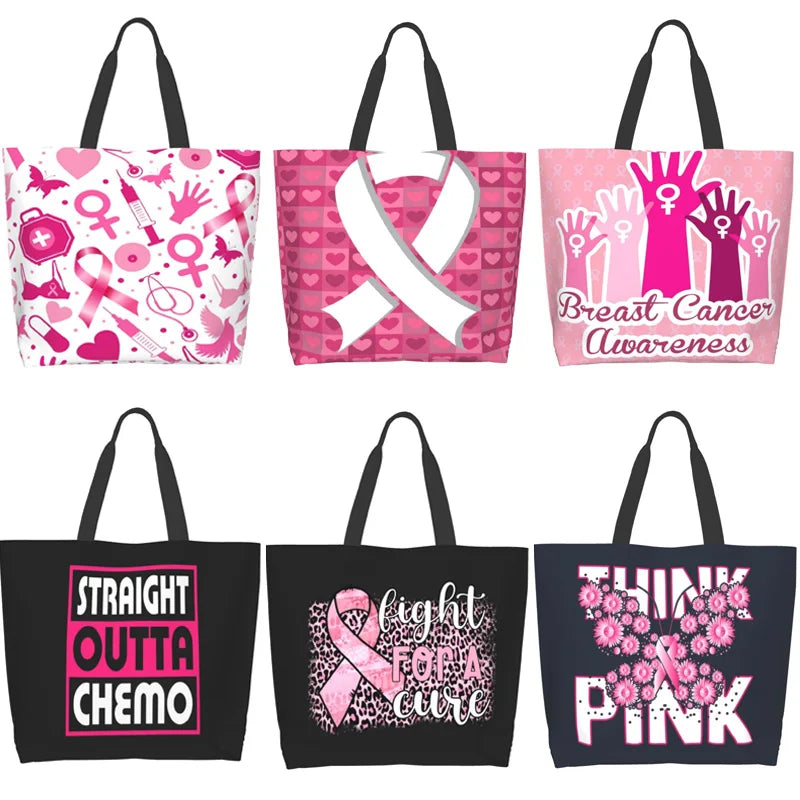 Breast Cancer Awareness Pink Ribbon Shopping Tote Bag