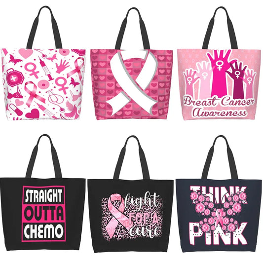 Breast Cancer Awareness Pink Ribbon Shopping Tote Bag