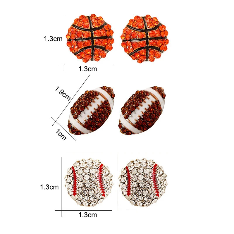 Sparkling Crystal Rhinestone Football/Volleyball/ Basketball/Baseball Earrings