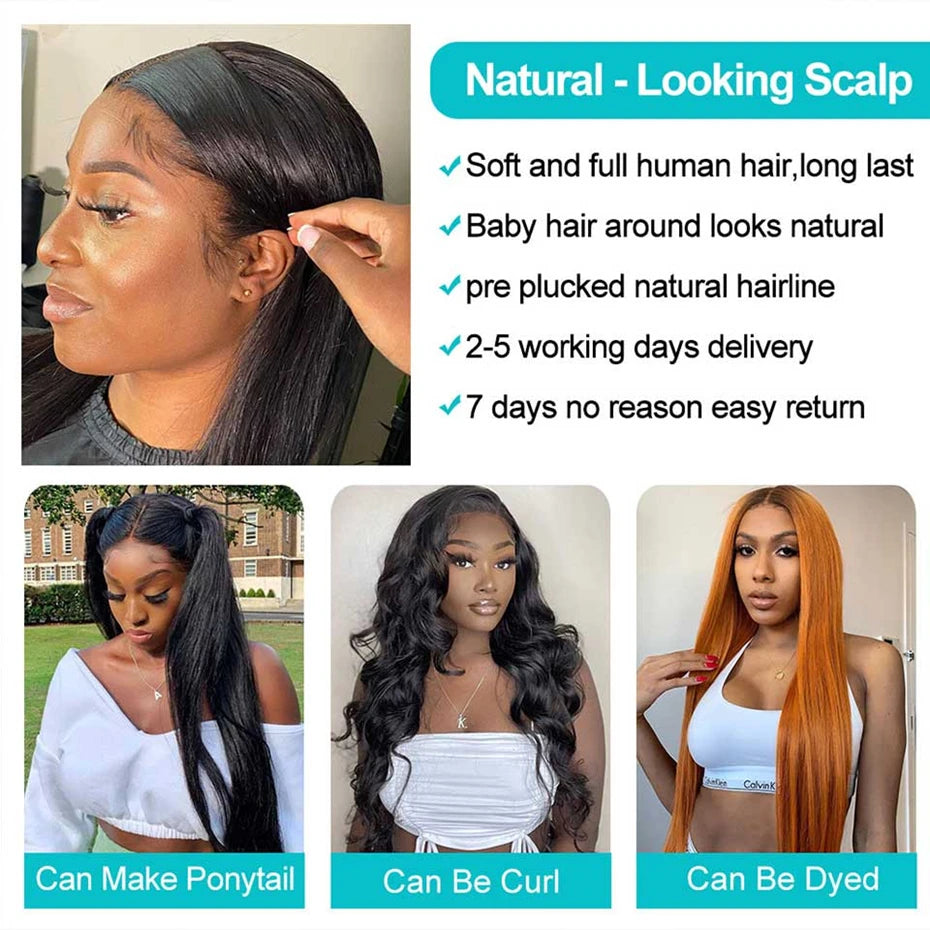 360/13×6/13×4 Full Lace Frontal Human Hair Pre-Plucked Wigs Brazilian Transparent Body Wave Wigs