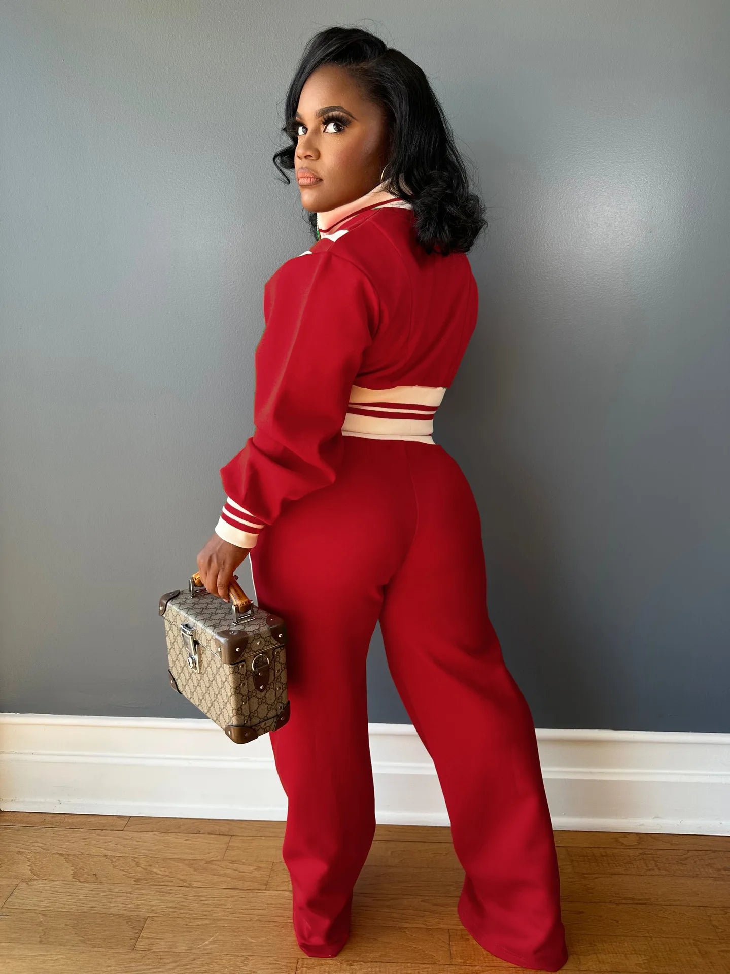 Striped Women's Colorblock Cropped Zipper Jacket + Matching Pants Tracksuit