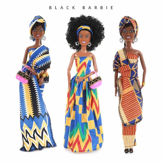 Exquisite African Black Simulation Ethnic Dashiki Dress Doll