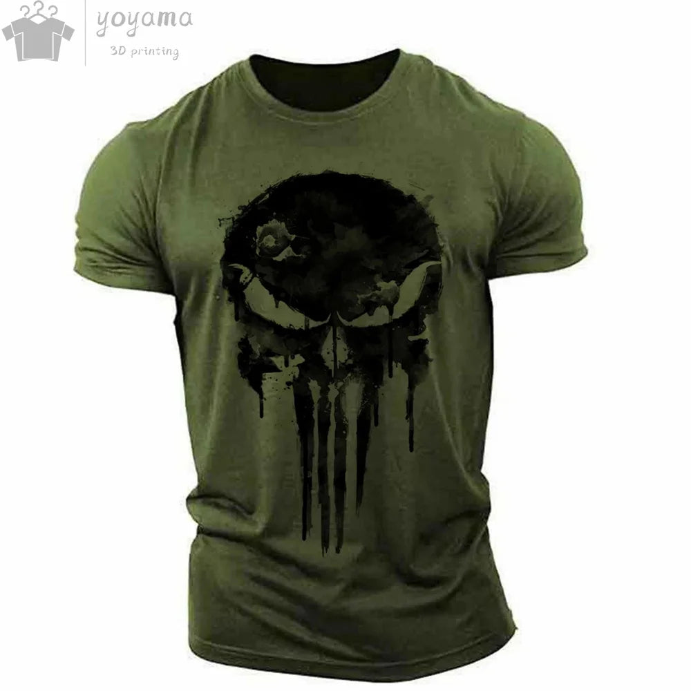 Men's 3D Hip-Hop Dripping Skull Print O-Neck Short Sleeve T-Shirt to 5X Big & Tall