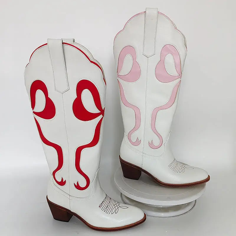 White Pull-on Knee High Women's Cowgirl Rodeo Boots