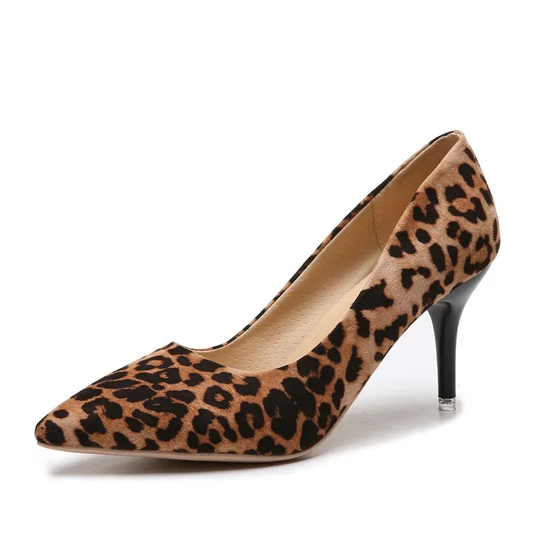 Leopard/Solid PU Leather Closed Toe Women's Pumps