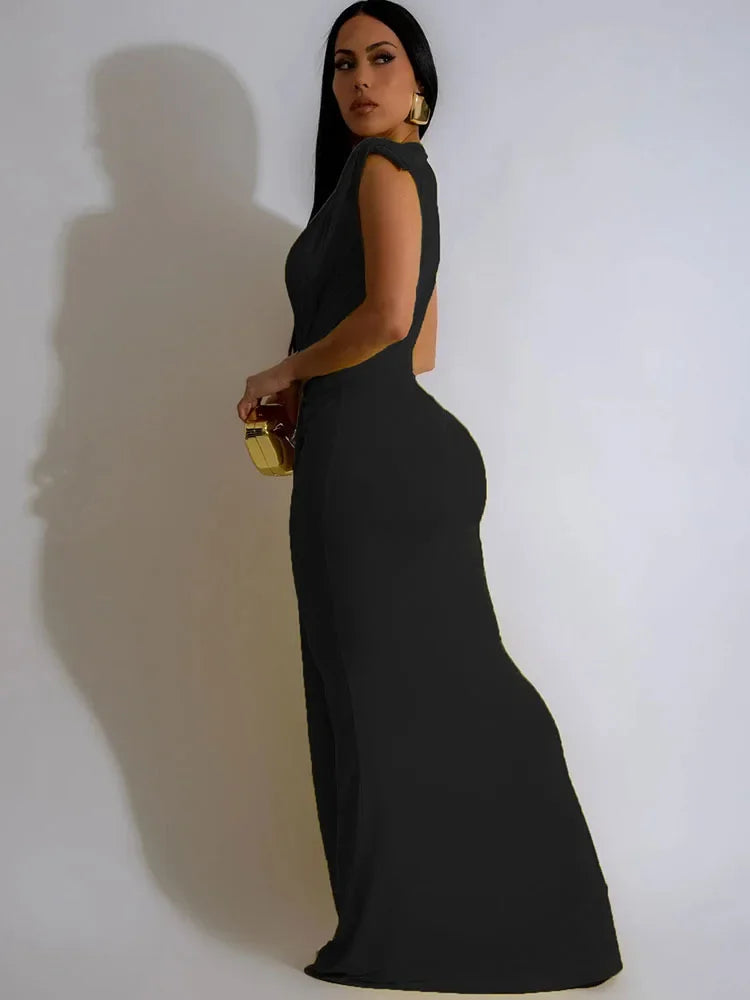 Ruched Bodycon Deep V-Neck Sheath Celebrity Formal Maxi Dress