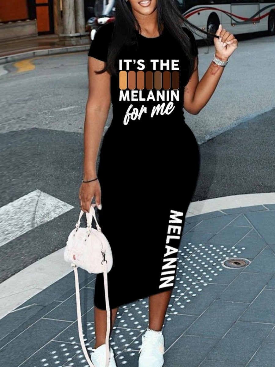 "It's The Melanin For Me"/"Half Hood Half Holy"/Queen Card Print Short Sleeved T-Shirt Dresses