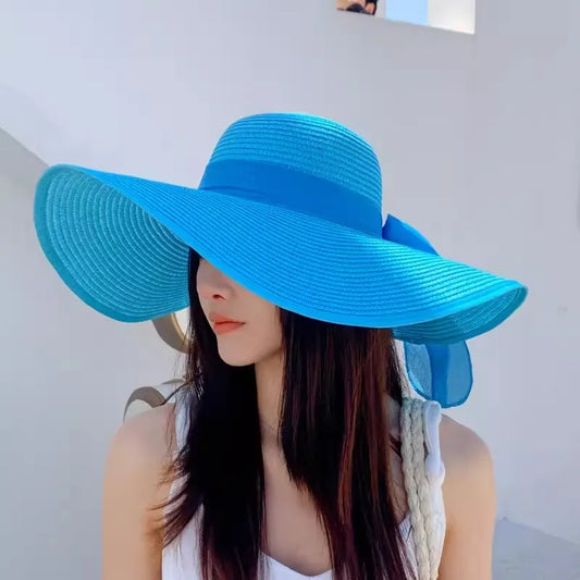 Oversized Straw Fedora Hat w/ Bow