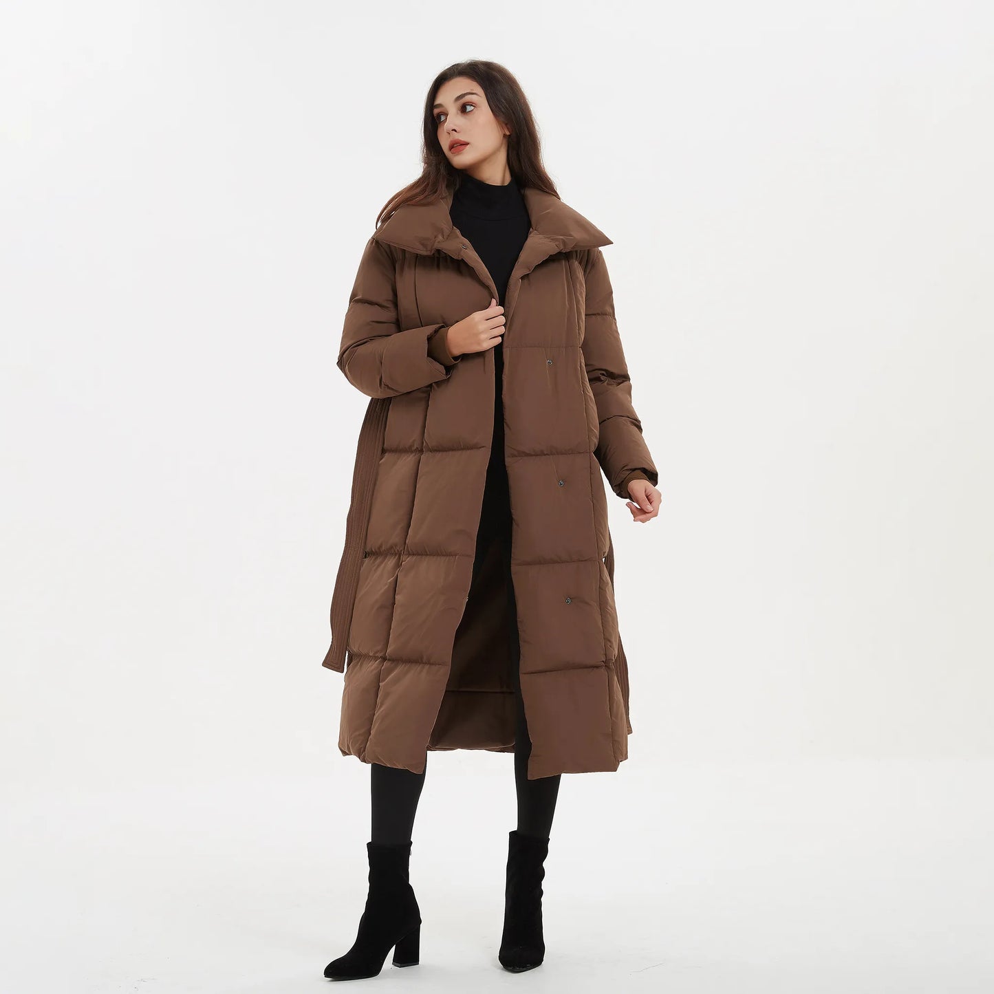 Quilted Solid Covered Button Women's Tie Belt Trenchcoat