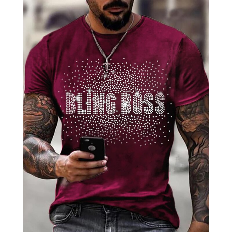 Men's "Bling Boss" Rhinestone Designer Short Sleeve T-Shirt