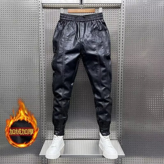 Hip Hop Men's Leather Retro Black Streetwear Elastic Pants