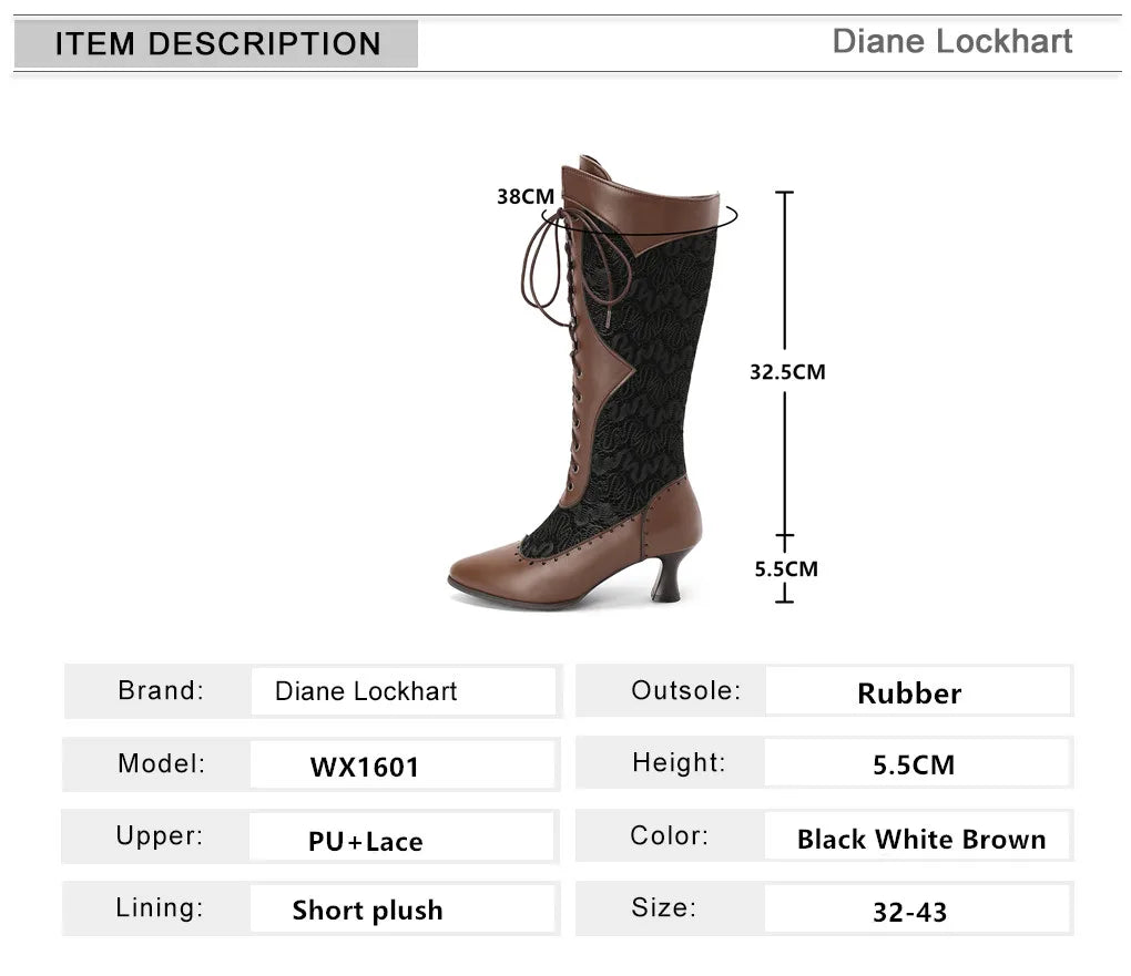 Lace Tie-Up Victorian Pointed Toe Mid-Calf Steampunk Boots