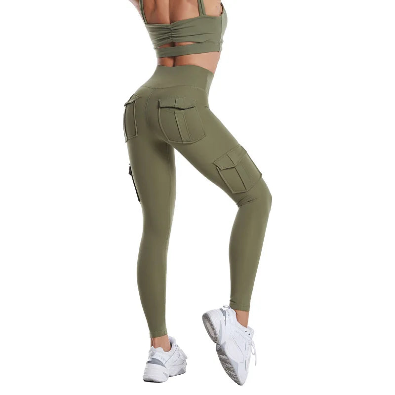 Cargo Pocket High Waist Solid Color Yoga Workout Leggings