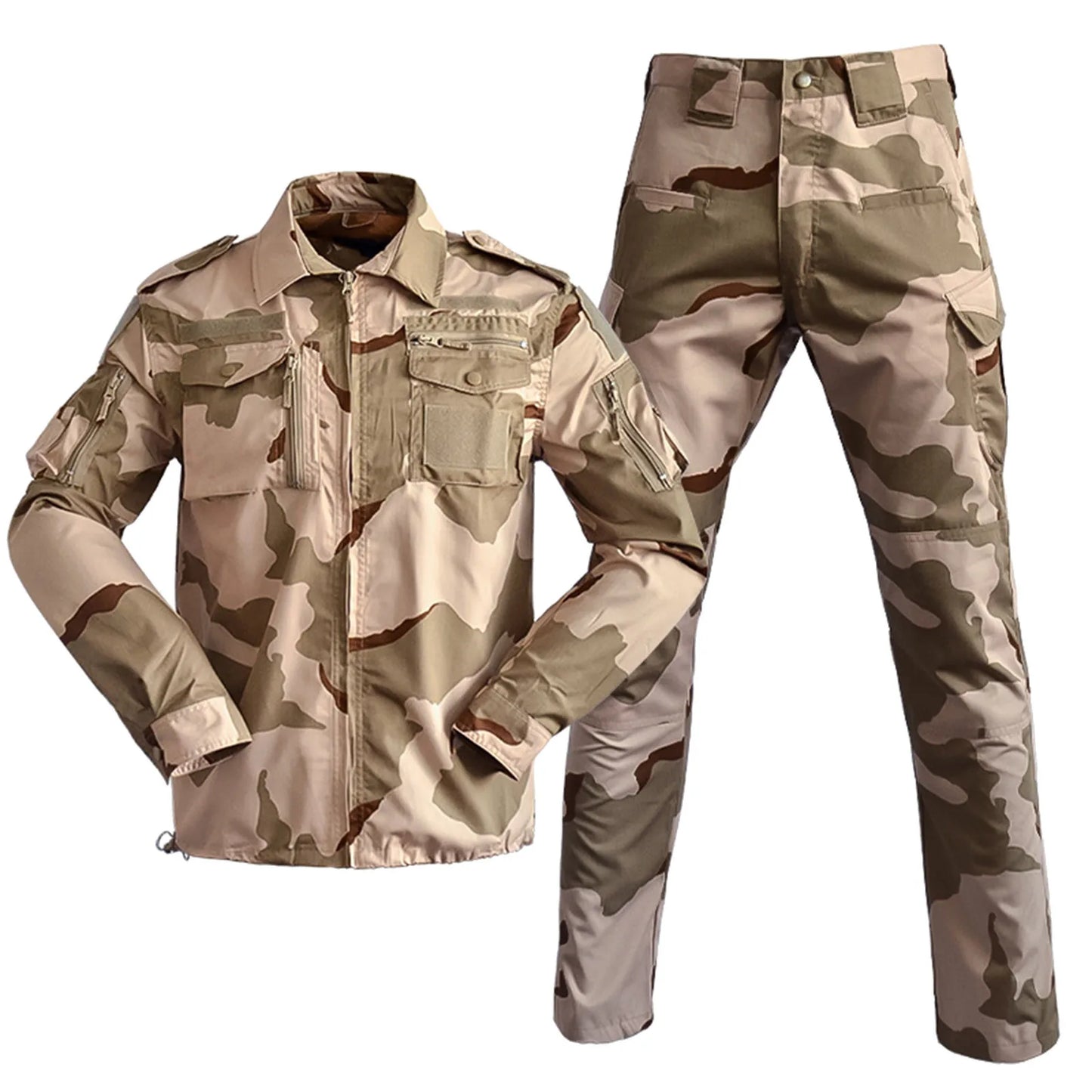 Men's Breathable Camo Cargo Camping/Training Turn-Down Collar Jacket + Cargo Pants 2-Piece Sets